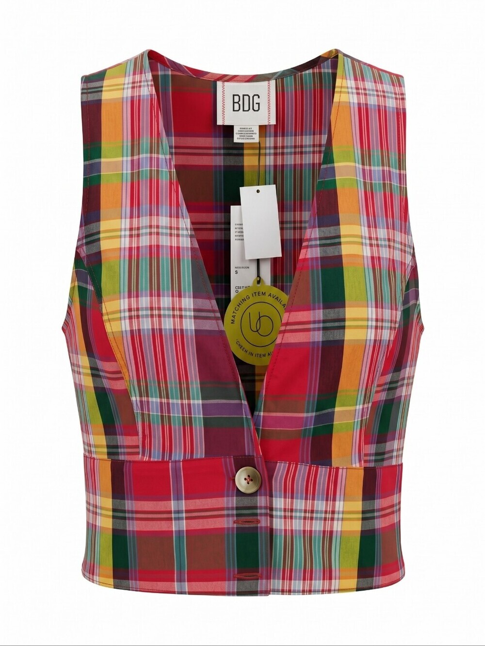 NWT! Urban Outfitters Multicolor Plaid Button-Front Tank Vest